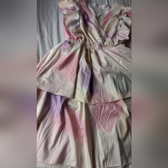 Layered ruffles mini dress cotton candy sunset tie dye M - Picture 2 of 5